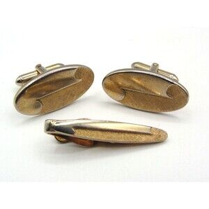 Vintage Swank Gold Tone Cufflinks Tie Bar Clip Set 1950s–1960s MCM Men Jewelry